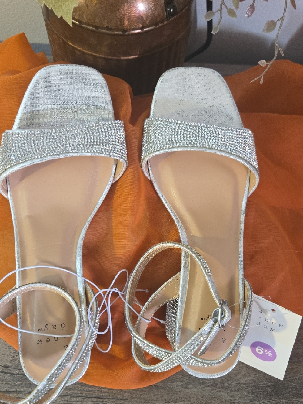 a new day Silver Rhinestone Ankle-Strap Heels